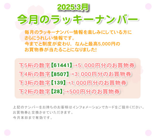 今月のラッキーナンバー